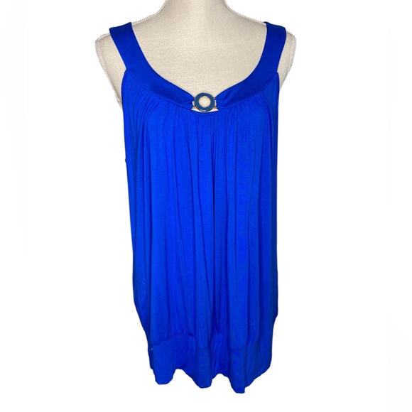 Royal Blue Spense Woman Top w/ Decorative Neckline in Viscose & Spandex Size 1X - Picture 2 of 6